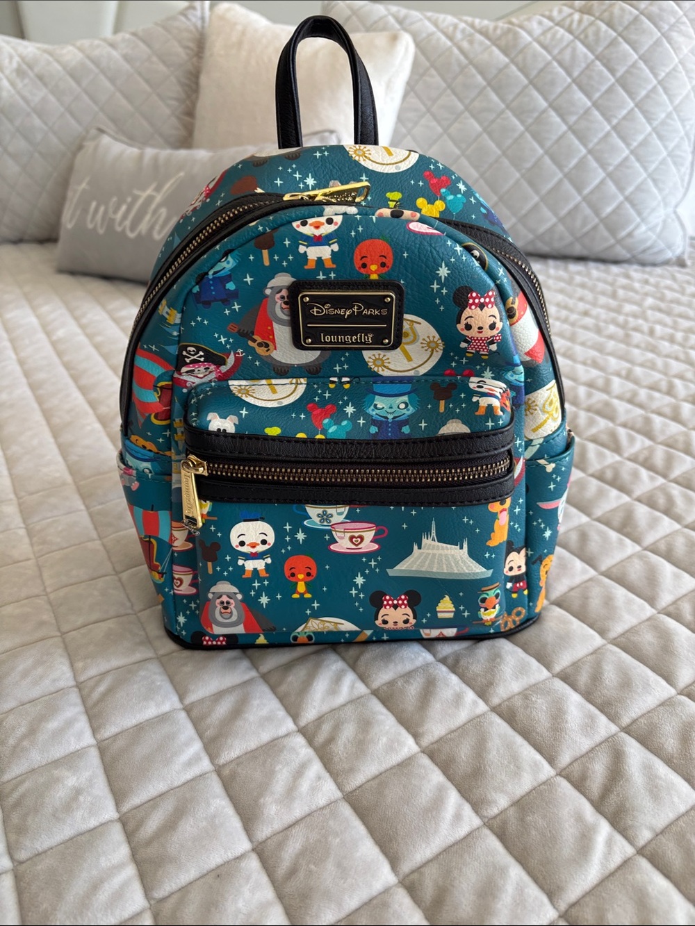 Disney Teal Mini Loungefly Kids Backpack with Character Print